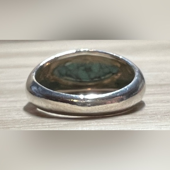 Vintage Marsala Sterling Silver Spiderweb Turquoise Marquise Ring, Size 7, 5g - Picture 4 of 10